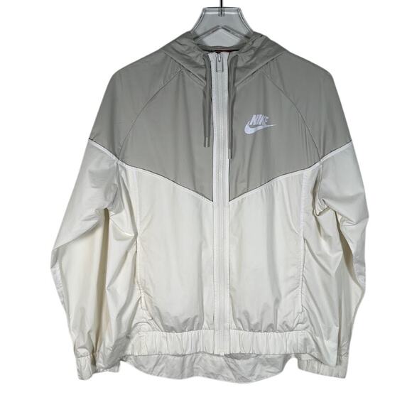 Nike Women's Windrunner Track Jacket L Grey White Hooded Full Zip Active Sports - Picture 1 of 6
